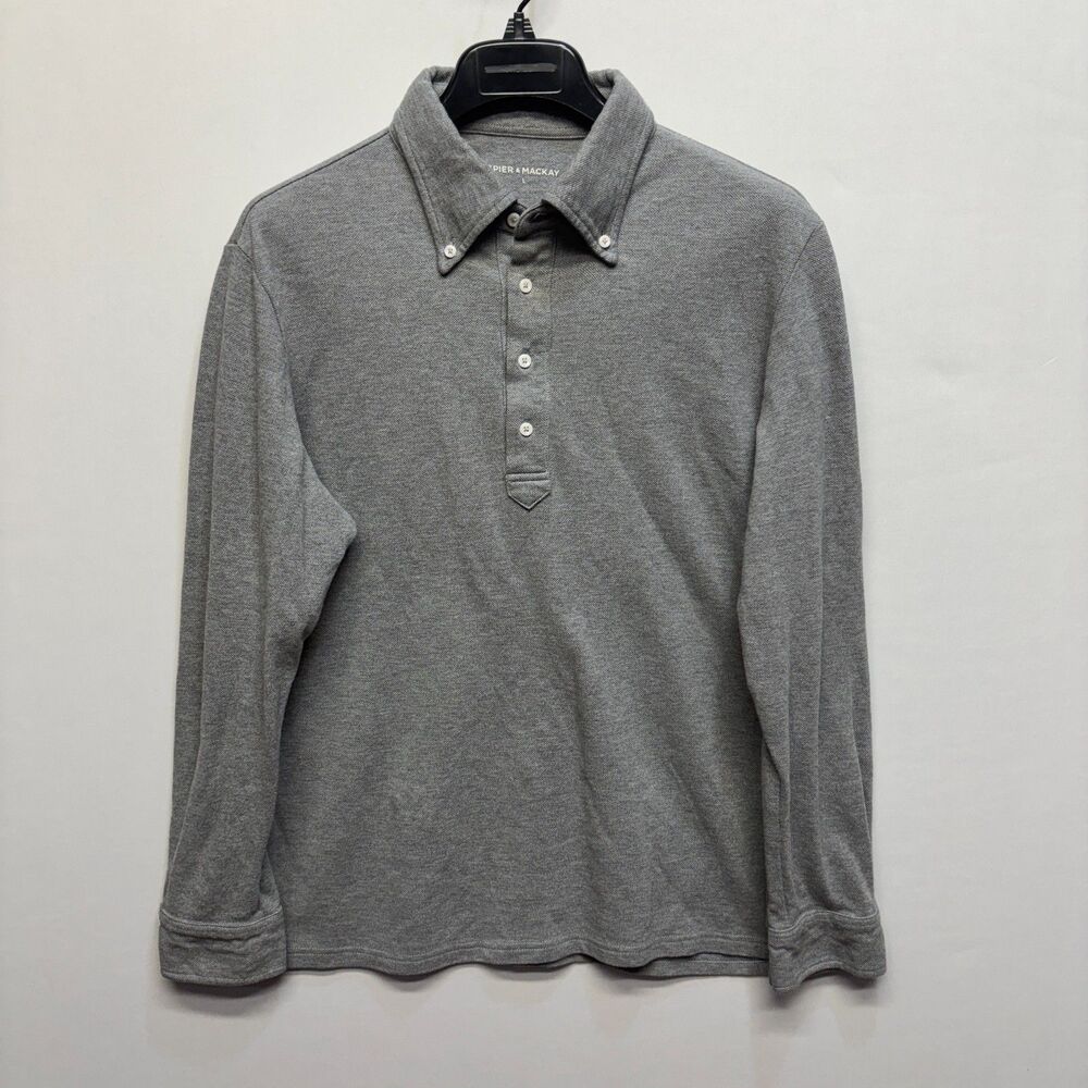 Spier & Mackay Men Long Sleeve Polo Shirt Top Size Large Gray Cotton D108 -1